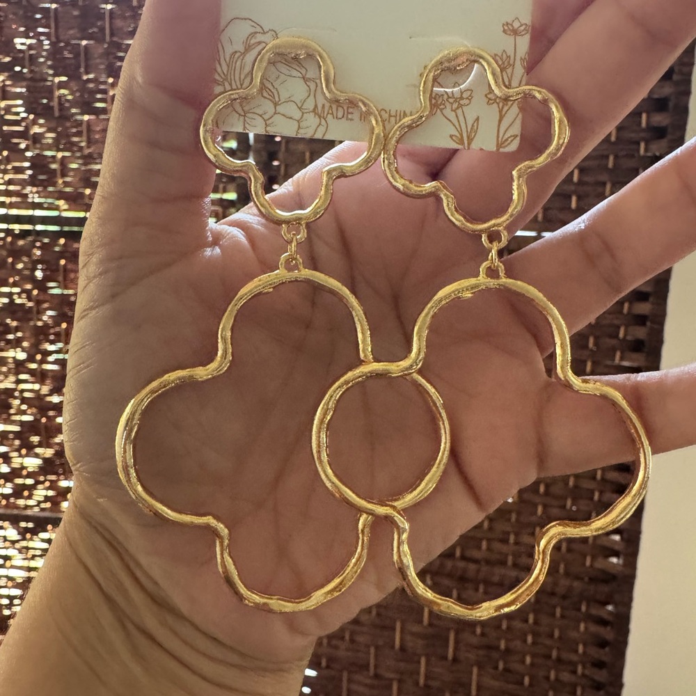 Gold Statement Clover Earrings